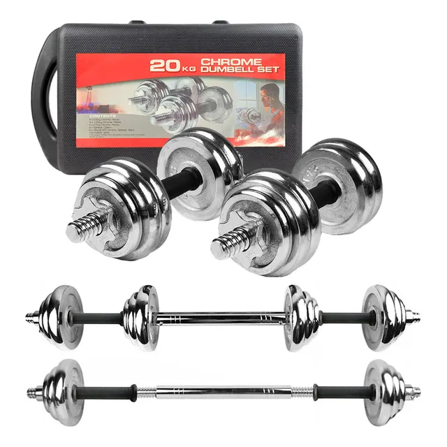 Kit De Mancuernas Y Barra Pesas Ajustables Discos 20kg Gym Orfeld YL2SSS