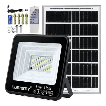 Lampara Solar Exterior Jardin Led Suburbana Reflector Impermeable Ip66 Para Toda La Noche 5000mah, Luz Solar Exterior 6500k Para Jardin, Calle, Patio Negro