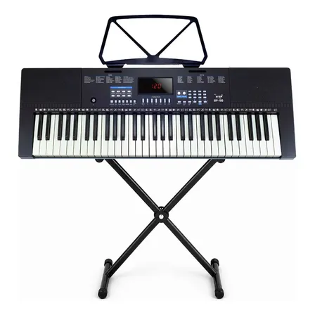 Kit Teclado Musical Estudante Iniciante 61 Teclas + Suporte 127/220v Preto