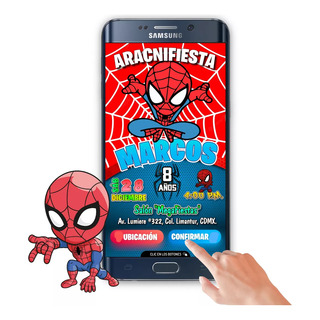 Invitación Interactiva Botón Mapa Confirmar Spiderman Chibi Invitación Interactiva Botón Mapa Confirmar Spiderman Chibi