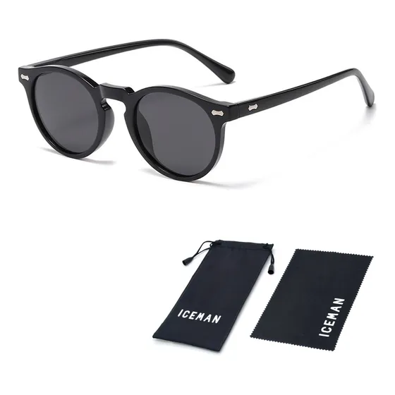 Óculos De Sol Polarizado Uv400 Pequeno Redondo Iceman 834 Cor preto