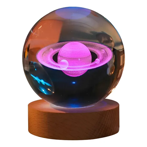 Lampara Esfera 3d Cristal Para Noche Y Decoración + Base Rgb