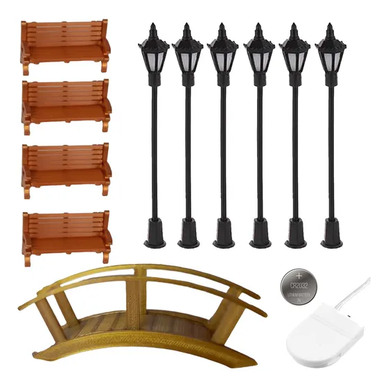 Kit Miniaturas 4xbanco 6xposte 1xponte - Maquetes E Terrário