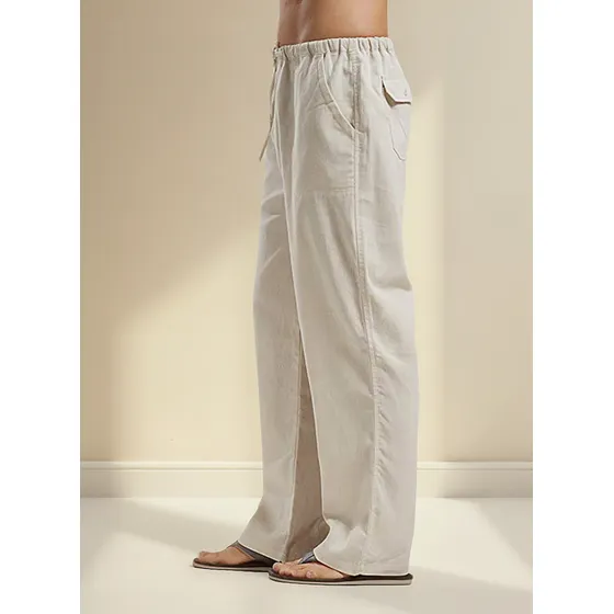 Pantalones Grandes Para Hombre De Algodón Y Lino Transpirabl