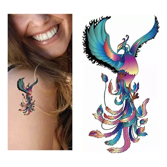 Tatuagem Temporária De Fênix Colorida