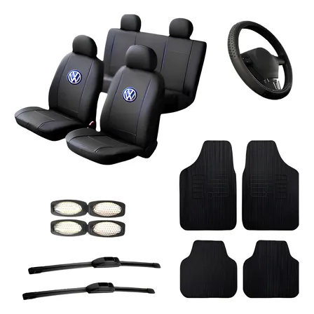 Kit Capas Banco Couro Carro Volkswagen Tapete Palheta Brinde