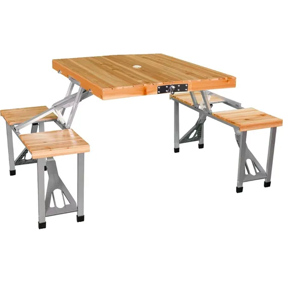 Mesa Con Bancos Plegables Simil Madera
