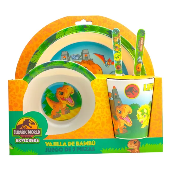 Vajilla Individual Infantil Bambú Personajes Animados 5 Pzas Color Verde Jurassic