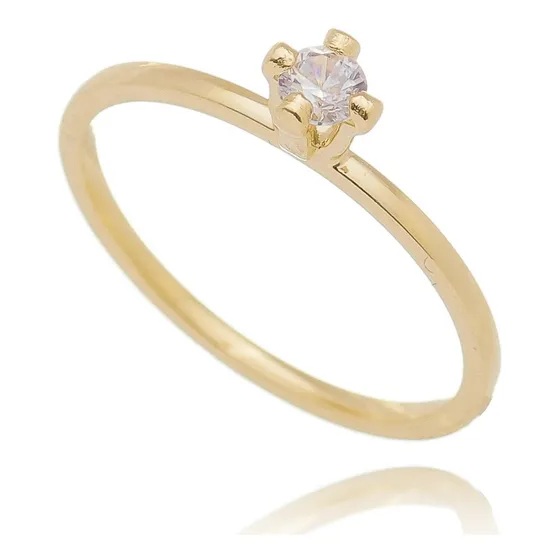 Anel Fino Com Zircônia Noivado Antialérgico Ouro 18k Banhado