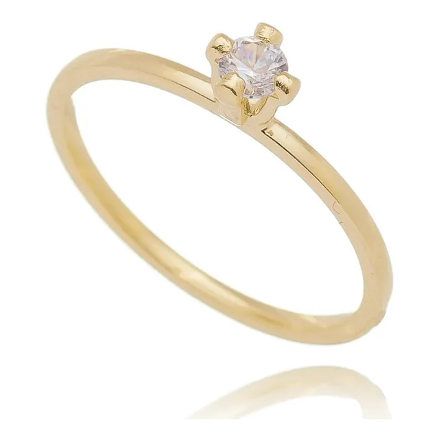 Anel Fino Com Zircônia Noivado Antialérgico Ouro 18k Banhado