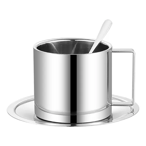 Juego De Tazas De Café De Acero Inoxidable Con Cuchara Y Pla