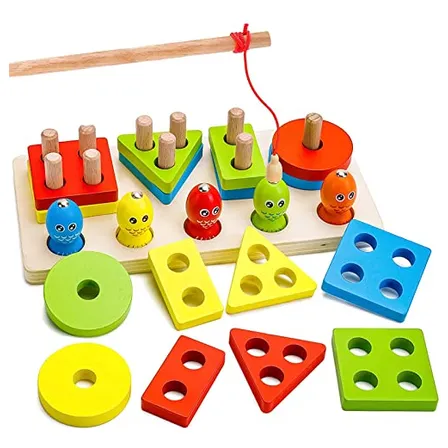 Juego De Pesca Magnético Y Encaje Juguete Madera Para Niños Color Verde claro