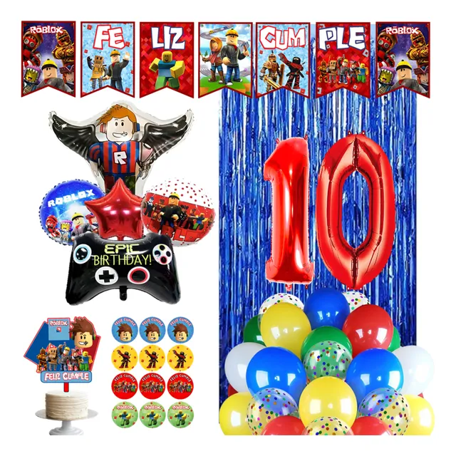 Pack De Globos Roblox Banderín 2 Números 70cm Cortina