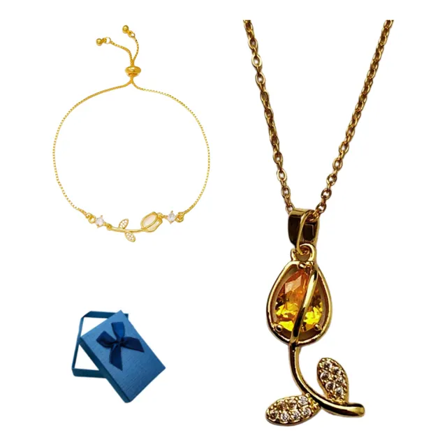 Collar Tulipan + Pulsera Elegante Joyeria Mujer Regalo Lujo