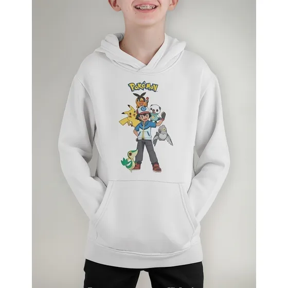 Poleron Niño Pokemon Pikachu Ash Estampado Invierno Algodon