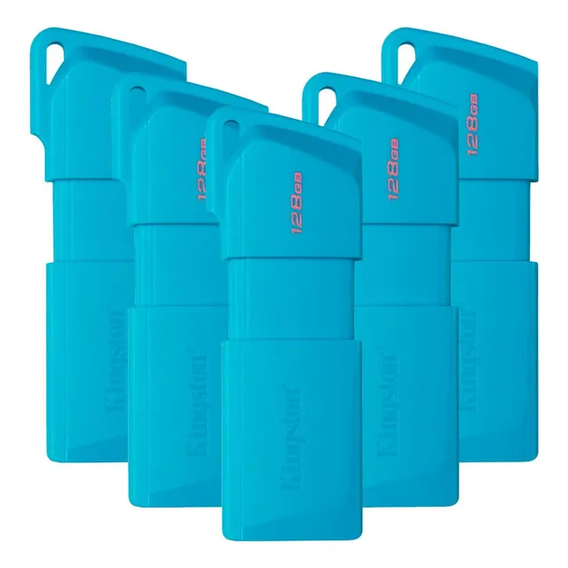 Kit 5 Memoria Usb 128gb Kingston Datatravelerexodia Aqua 3.2 Color Celeste Kc-u2l128-7lb