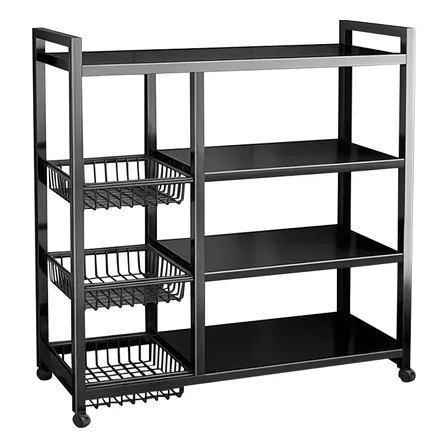 Prateleira Organizadora Cozinha Com Rodas 80cm Carrinho Preto