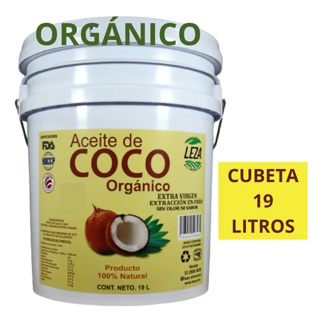 Aceite De Coco Orgánico Extra Virgen Extracción En Frio Sin Olor Ni Sabor 100% Natural Cubeta 19 Litros