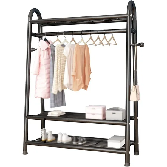 Practiksa Perchero Ropa Rack Metálico 3 Niveles Closet Reforzado Color Negro