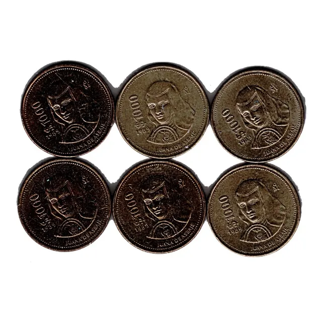 Monedas 1000 Pesos  Juana De Asbaje Nueva 1989  6 Piezas
