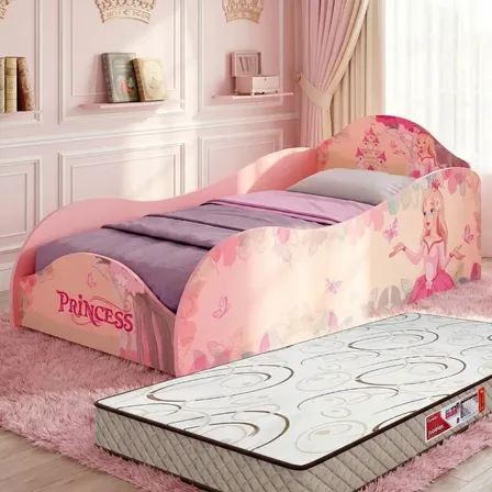 Móveis Bela cama solteiro infantil princesa rosa menina com colchão