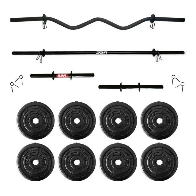 Kit 80lb Pesas Mancuernas Ajustables, Barra Recta, Z, Discos Color Negro