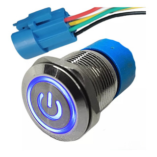 Botão Liga/desliga Led Azu Inox 12mm Com Trava E Chicote Botão Liga/desliga Led Azu Inox 12mm Com Trava E Chicote
