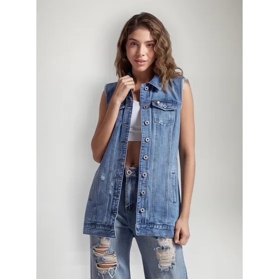 Chaleco Largo En Indigo Para Mujer Derek