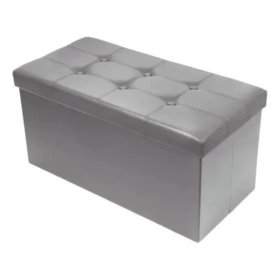 Banqueta Baul Sillon Pie De Cama Silla Organizador Plegable Gris
