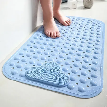 Tapete Banheiro Box Antiderrapante Pvc Para Idoso Infantil Criança E Gestante 70x40cm - Com Ventosas Segurança E Proteção Para No Banho E Chuveiro Azul-celeste