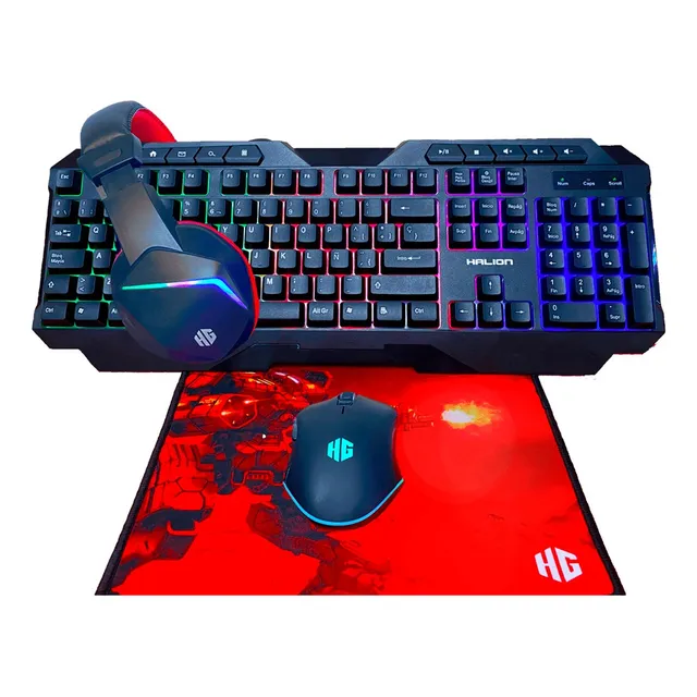 Kit Gamer Halion 4 En 1 Mack Rgb Teclado Mouse Audifono Pad