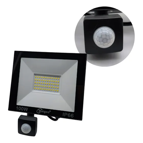 Super Reflector Led 100w Con Sensor De Movimiento Seguridad Carcasa Negro Luz Blanco Frío