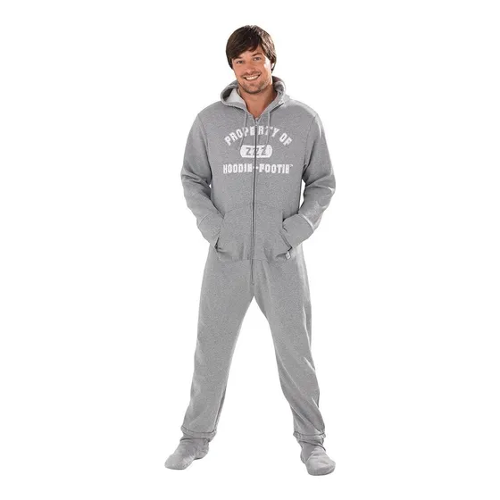 Pijama Pajamagram Hoodie-footie Para Hombre Color Gris S/m