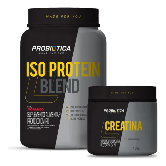 Combo Iso Protein Blend Pote 900g, Creatina 100g  Probiótica