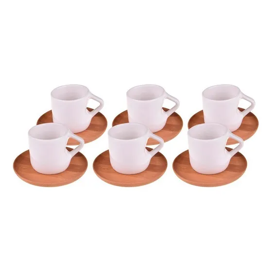 Juego Taza Cafe Porcelana Con Platillo Bambu 12