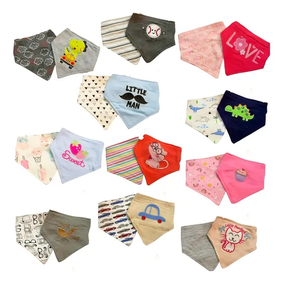 Pack 6 Baberos Bandanas Bebe Doble Capa De Algodón Y Bordada 3 Bipack Niña