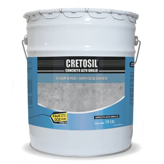 Cretosil Concreto Sellador / Barniz para Pisos y Superficies De Concreto, Estuco y Similares. Apariencia Mojado " Wet-Look " Aspecto Alto Brillo. 19 Lts. 100% Acrílico.