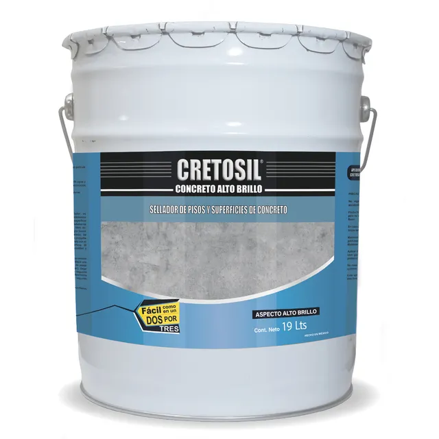 Cretosil Concreto Sellador / Barniz para Pisos y Superficies De Concreto y Similares. Apariencia Mojado " Wet-Look " Aspecto Alto Brillo. 19 Lts. 100% Acrílico.