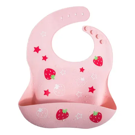 Babador De Silicone Gumy Com Pega Migalhas Cor Rosa-pálido Morango Tamanho Cm