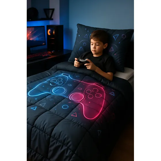 Acolchado 1 Plaza Niños Gamer Playstation Una Plaza Y Funda