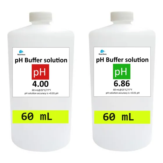 2 Pzas Solucion Buffer Calibrar Ph 4.01 Y 6.86 De 60 Ml Cu