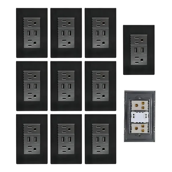 Tomacorriente Contacto Placa Usb Megaluz Hy-j310 (10pzs) Color Gris