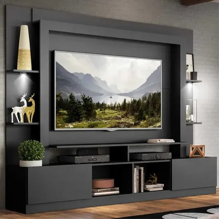 Estante Tv 65 Com Leds Berlim Multimóveis V3392 Cor Preto