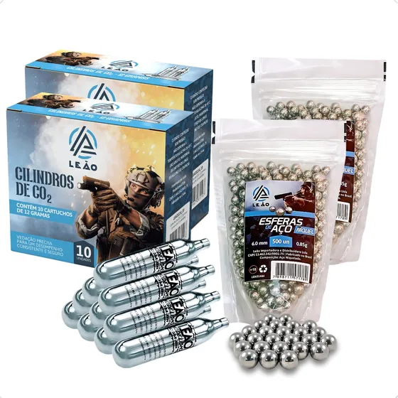 Kit 1.000 Esferas De Aço 6mm + 20 Cilindros Co2 12g Com Nfe