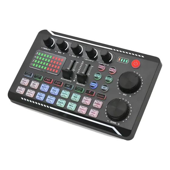 Placa Mesa Som Profissional Portátil Para Efeito Sonoro Interface Áudio Digital Mixer Dj Live Podcast Streaming Bluetooth Bateria Recarregável