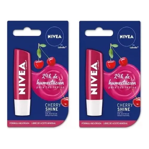 2 Protectores Labial Nivea By Labello Cherry Shine