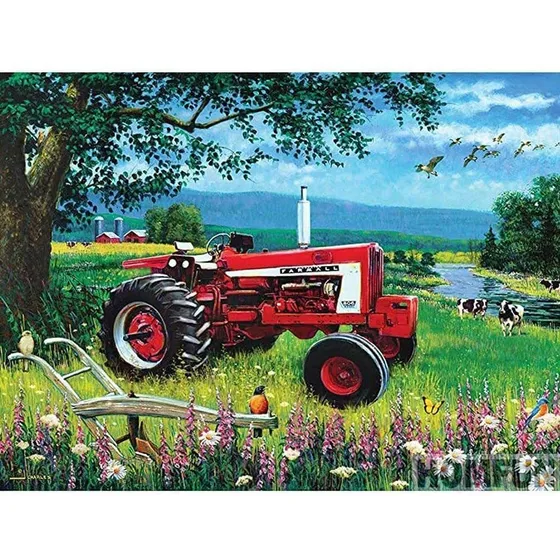 Kits Pintura Diamante 5d Para Adulto Tractor Rojo Gema Punto