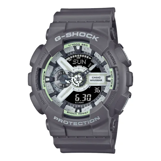 Relógio masculino Casio GA-110HD-8ADR G-Shock, pulseira cinza, moldura cinza, fundo cinza