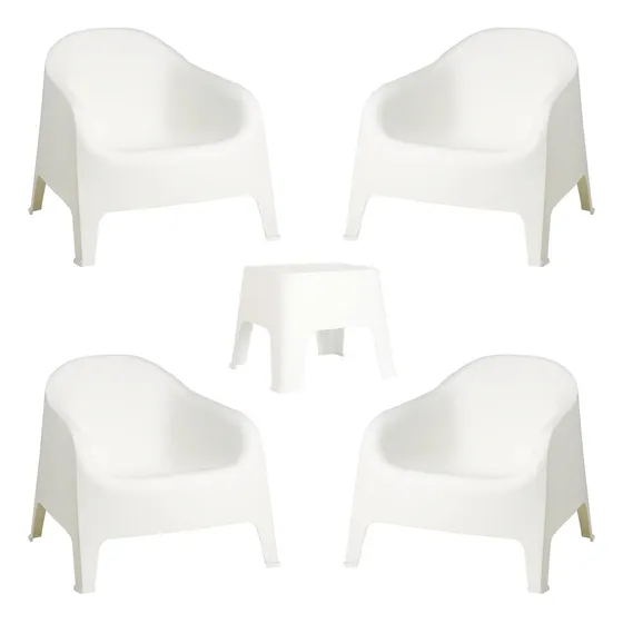 Juego De Jardin Sillon Skarpo X4 + Mesa Sunset Color Blanco Garden Life