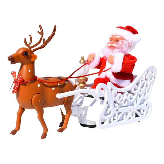 / Trineo Sentado Santa Claus Montando Alce Muñeca Eléctrica